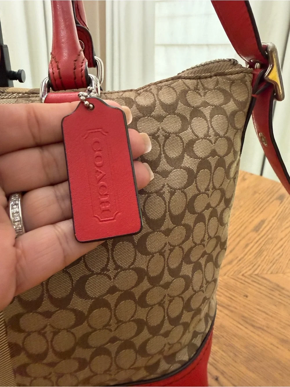Coach Legacy Signature Canvas Satchel with Red Trim and Tassels